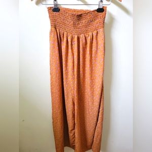 Orange flower smocked wideleg pants